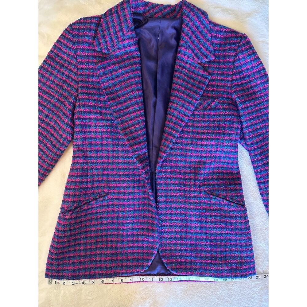 Vintage women's small tweed wool lined jacket blazer vibrant retro houndstooth - Picture 5 of 8